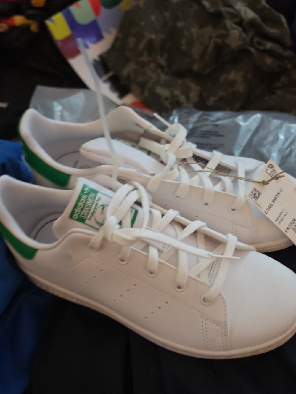 adidas White Leather Sneakers with Green Heel Accent